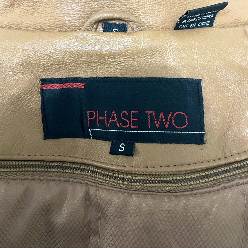 Phase Two Genuine Leather Insulated Trench Coat with Hood / camel brown / small - Picture 7 of 7